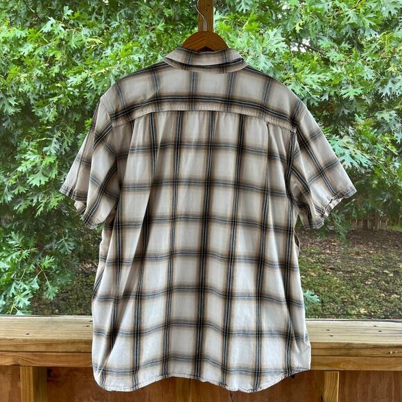 Carhartt Men's Loose Fit Tan And Brown Plaid Short Sleeve Shirt Size 2XL - Picture 2 of 10